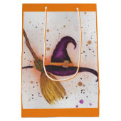 ハロウィーン魔女の帽子と箒 ミディアムペーパーバッグ (裏面)