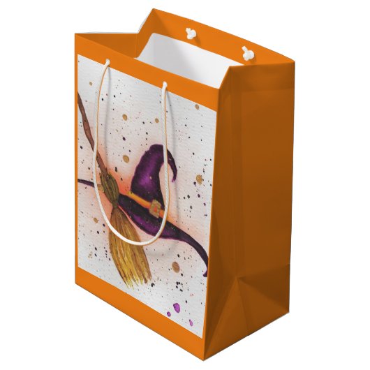 ハロウィーン魔女の帽子と箒 ミディアムペーパーバッグ (裏面アングル)