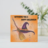 ハロウィーン魔女の帽子と箒 招待状 (スタンド正面)