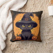 ハロウィーン魔女の猫とジャック・オ・ランタン クッション (ブランケット)