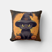 ハロウィーン魔女の猫とジャック・オ・ランタン クッション (正面)