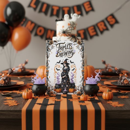 ハロウィーン魔女の赤ちゃんシャワー – 三つ子が醸造 招待状