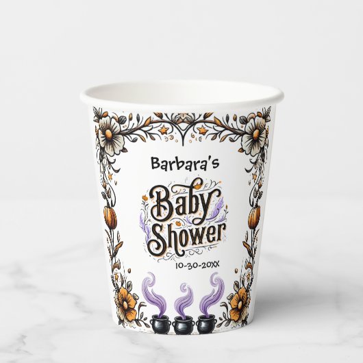 ハロウィーン魔女の赤ちゃんシャワー – 三つ子が醸造 紙コップ (裏面)