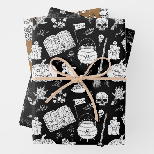 ハロウィーン魔女の醸造,ポーション,猫,かぼちゃのこうもり ラッピングペーパーシート (インサイチュ)