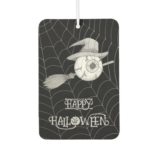 ハロウィーン魔女ほうき、怖い眼球、クモの巣 カーエアーフレッシュナー (正面)
