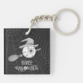 ハロウィーン魔女ほうき、怖い眼球、クモの巣 キーホルダー (裏面)