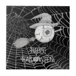 ハロウィーン魔女ほうき、怖い眼球、クモの巣 タイル