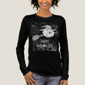 ハロウィーン魔女ほうき、怖い眼球、クモの巣 トライブレンドTシャツ (正面)