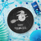 ハロウィーン魔女ほうき、怖い眼球、クモの巣 ペーパープレート (パーティー)