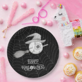ハロウィーン魔女ほうき、怖い眼球、クモの巣 ペーパープレート (パーティー)