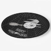 ハロウィーン魔女ほうき、怖い眼球、クモの巣 ペーパープレート (アングル)