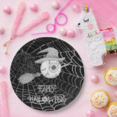 ハロウィーン魔女ほうき、怖い眼球、クモの巣 ペーパープレート (パーティー)