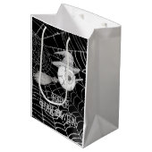 ハロウィーン魔女ほうき、怖い眼球、クモの巣 ミディアムペーパーバッグ (正面アングル)