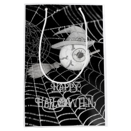 ハロウィーン魔女ほうき、怖い眼球、クモの巣 ミディアムペーパーバッグ