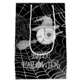 ハロウィーン魔女ほうき、怖い眼球、クモの巣 ミディアムペーパーバッグ (裏面)