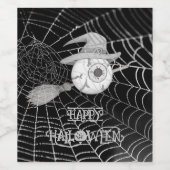 ハロウィーン魔女ほうき、怖い眼球、クモの巣 ワインラベル (シングルラベル)