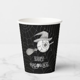 ハロウィーン魔女ほうき、怖い眼球、クモの巣 紙コップ