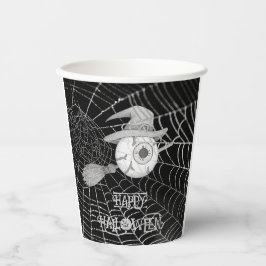 ハロウィーン魔女ほうき、怖い眼球、クモの巣 紙コップ