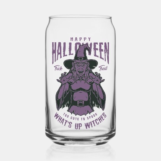 ハロウィーン魔女ガラス不気味 – 紫 ガラス缶 (正面)