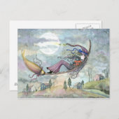 ハロウィーン魔女キャットハガキbyモリーハリソン ポストカード (正面/裏面)