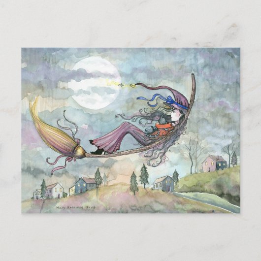 ハロウィーン魔女キャットハガキbyモリーハリソン ポストカード (正面)