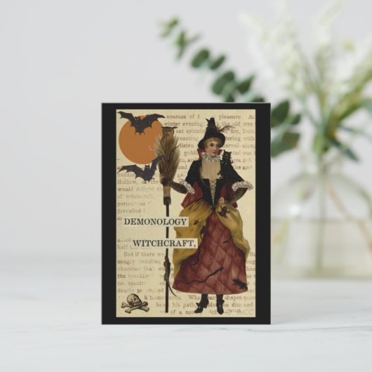 ハロウィーン魔女コウモリ月夜フクロウドクロ ポストカード (スタンド正面)