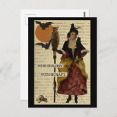 ハロウィーン魔女コウモリ月夜フクロウドクロ ポストカード (正面/裏面)