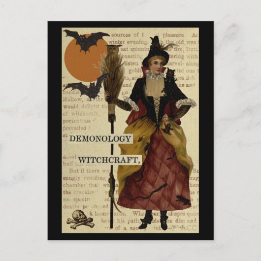ハロウィーン魔女コウモリ月夜フクロウドクロ ポストカード (正面)