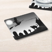 ハロウィーン魔女シルエット スクエアペーパーコースター (アングル)