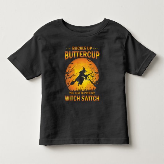 ハロウィーン魔女スイッチバックルアップバターカップTシャツ トドラーTシャツ (正面)