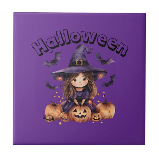 ハロウィーン魔女セラミックタイル装飾 タイル (正面)