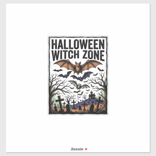 ハロウィーン魔女ゾーン ビンテージ墓地コウモリデザイン シール (シート)