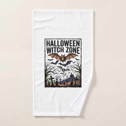 ハロウィーン魔女ゾーン ビンテージ墓地コウモリデザイン ハンドタオル (ハンドタオル)