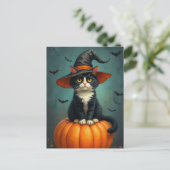 ハロウィーン魔女タキシード猫のカボチャ シーズンポストカード (スタンド正面)