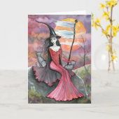 ハロウィーン魔女タビーキャットアートカード カード (黄色い花)