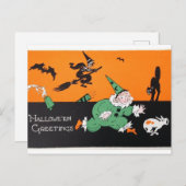 ハロウィーン魔女ピエロはがき：お洒落おもしろい! ポストカード (正面/裏面)