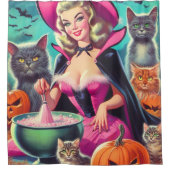 ハロウィーン魔女ピンアップ シャワーカーテン (正面)