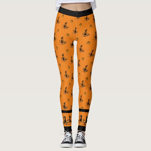 ハロウィーン魔女ブラックキャッツ – オレンジ レギンス (正面)