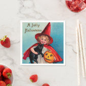 ハロウィーン魔女ブラックキャットキッドヴィンテージ スタンダードカクテルナプキン (インサイチュ)