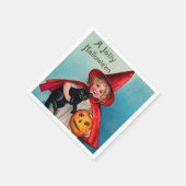 ハロウィーン魔女ブラックキャットキッドヴィンテージ スタンダードカクテルナプキン (角)