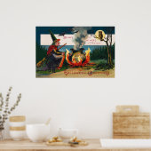 ハロウィーン魔女ブラックキャットフクロウパーティーデコールポスター ポスター (キッチン)