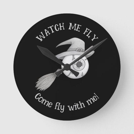 ハロウィーン魔女ブルームと怖い眼球 ラウンド壁時計 (正面)