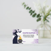 ハロウィーン魔女ベビーシャワーおむつラッフルパープル エンクロージャーカード (スタンド正面)