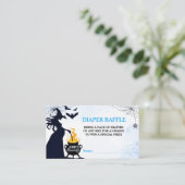 ハロウィーン魔女ベビーシャワーおむつラッフルブルー エンクロージャーカード (スタンド正面)