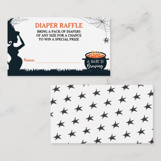 ハロウィーン魔女ベビーシャワーおむつラッフル エンクロージャーカード (正面/裏面)