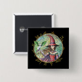 ハロウィーン魔女ホワイトキャットピンボタン 缶バッジ (正面&裏面)