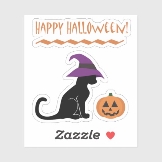 ハロウィーン魔女猫とカボチャ シール (シート)