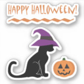 ハロウィーン魔女猫とカボチャ シール (正面)