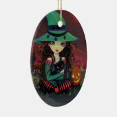 ハロウィーン魔女猫とジャック・オ・ランタンオーナメント セラミックオーナメント (右)
