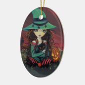 ハロウィーン魔女猫とジャック・オ・ランタンオーナメント セラミックオーナメント (左)